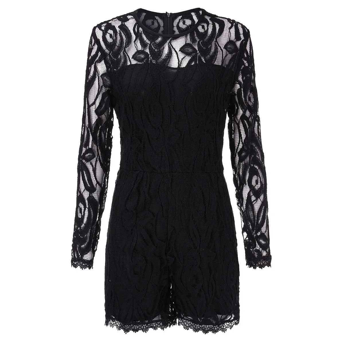 Women Lace Bodysuit Long Sleeve Jumpsuit One Piece Rompers Elegant Party Short Playsuit Oversize L-6XL