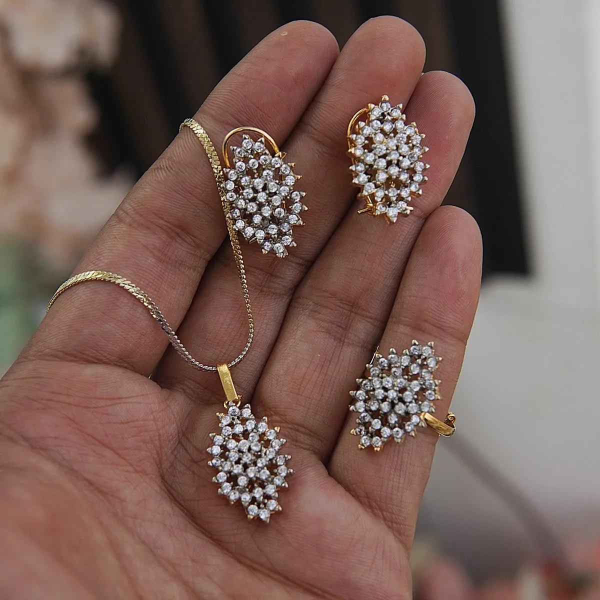 Zircons Gold Plated Two Tone Locket Combo Set
