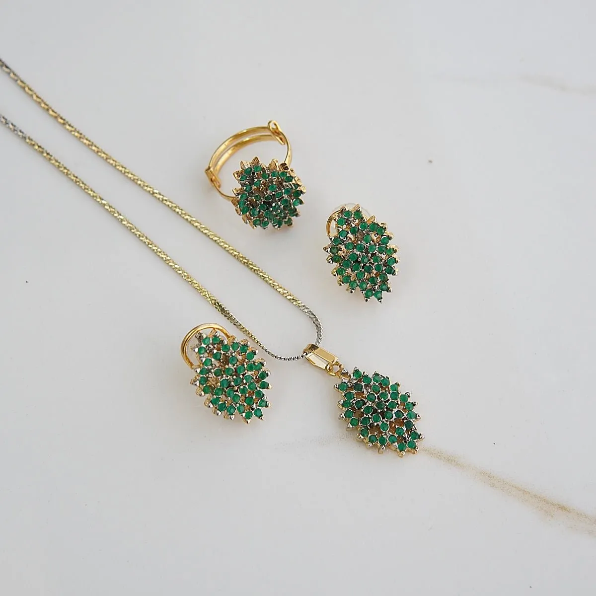 Zircons Gold Plated Two Tone Locket Combo Set