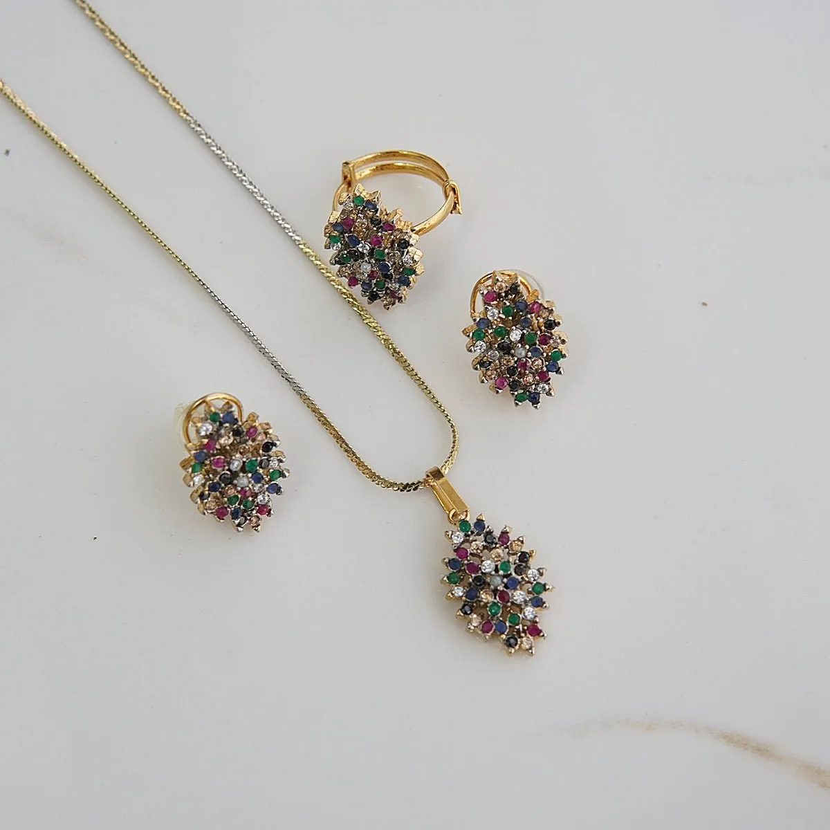 Zircons Gold Plated Two Tone Locket Combo Set