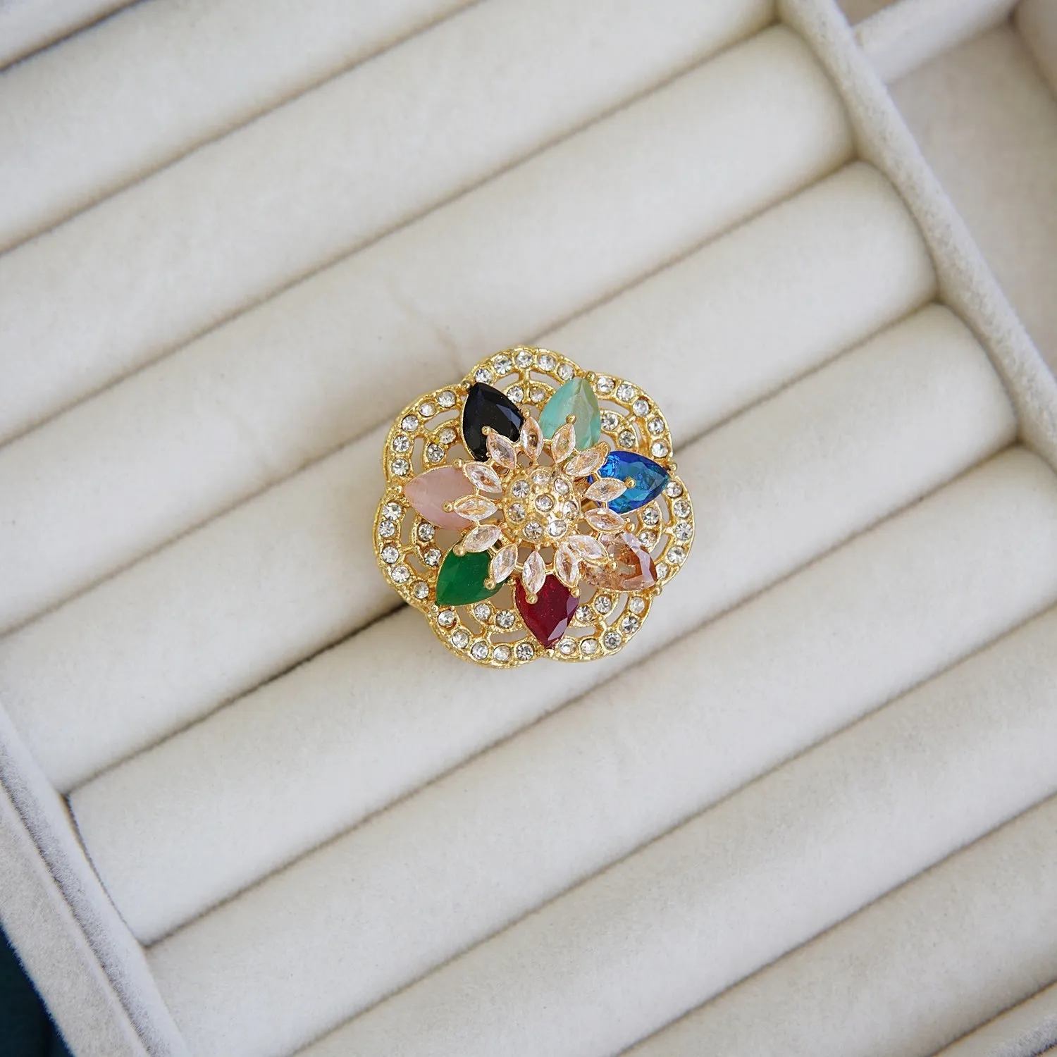 Zircons Sunflower Finger Ring