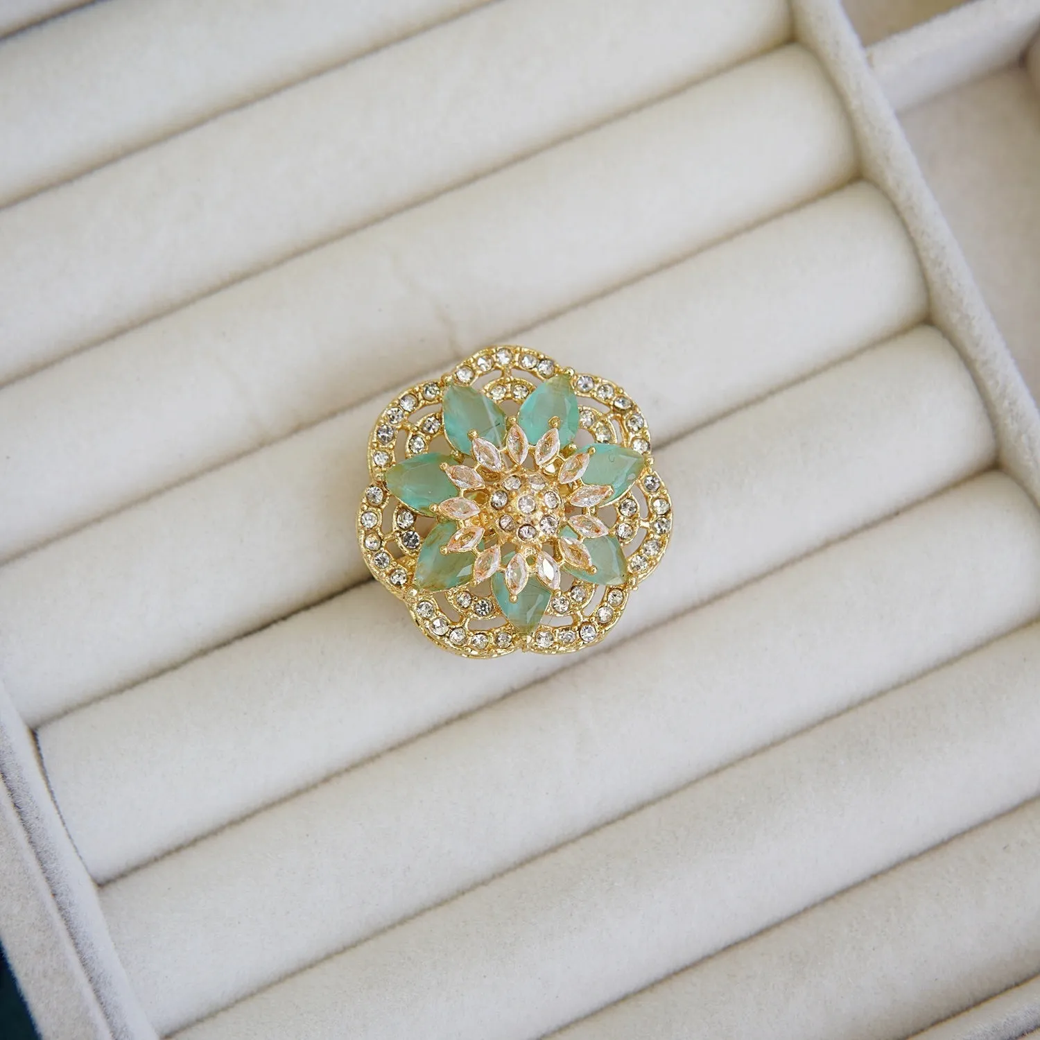 Zircons Sunflower Finger Ring