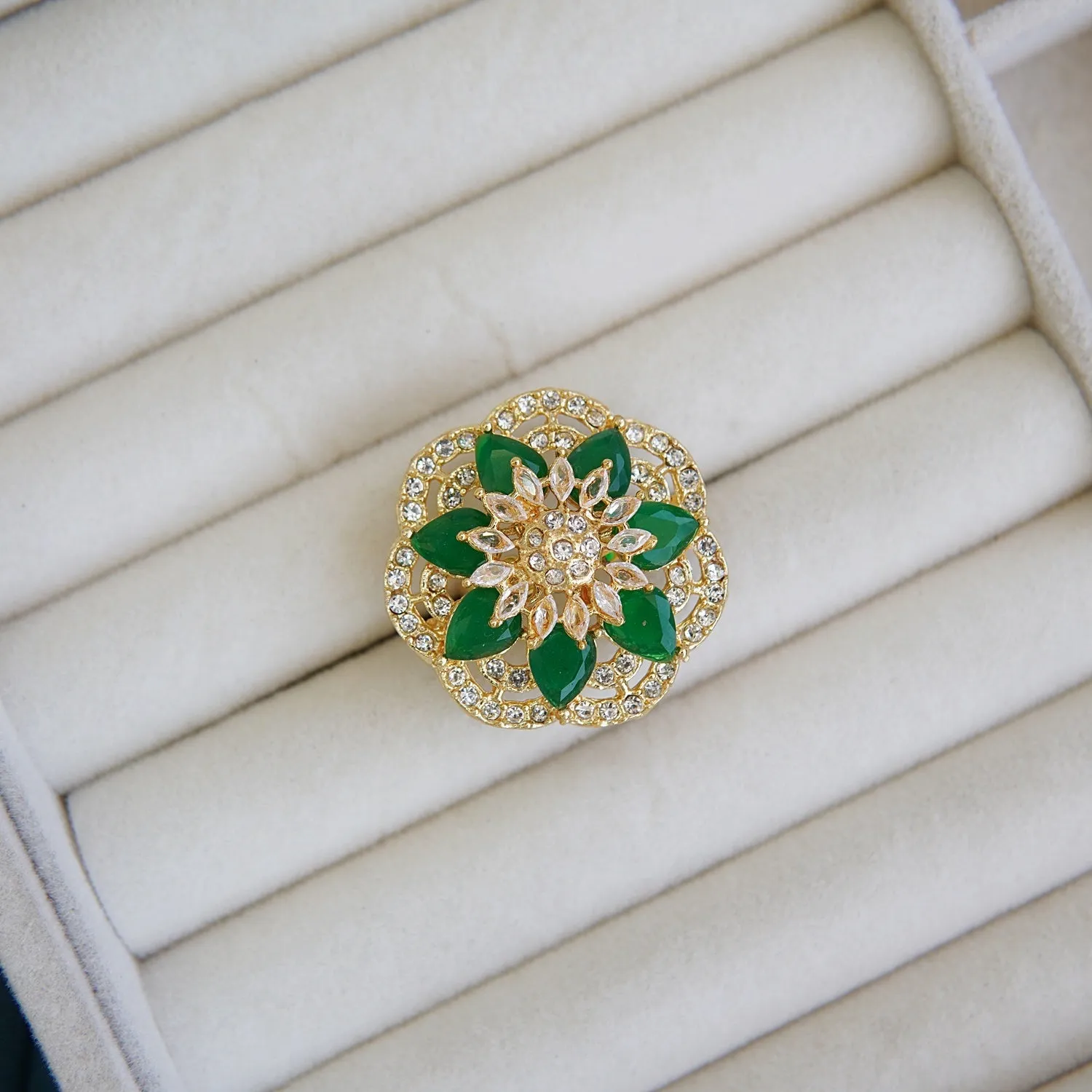 Zircons Sunflower Finger Ring